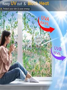 Película para ventana de cristal esmerilado 3D en estilo de vidrieras, con hojas verdes y arcoíris. Película antiestática para puertas de cristal, parasol, control de calor y rayos UV para hogar y oficina
