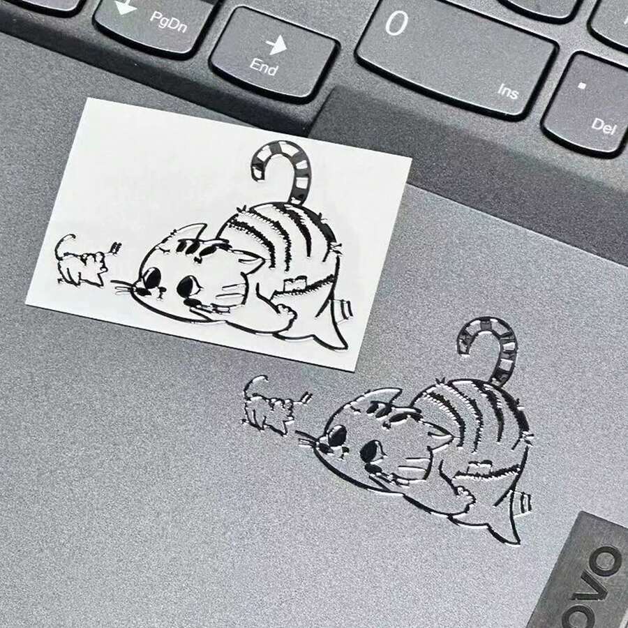 1/4 件 3D 猫与女孩图案贴纸，卡通猫金属纹理手机贴纸，装饰性可爱空调电器贴纸，适用于手机、电脑、礼物