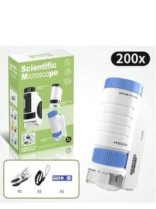 Mikroskop przenośny dla dzieci, zabawka do eksperymentów naukowych na świeżym powietrzu, odpowiedni dla uczniów szkół podstawowych i średnich, ręczny mikroskop do próbek i badań chemicznych, prezent urodzinowy/święta/Halloween/Boże Narodzenie dla chłopców i dziewcząt, wielokrotnego użytku