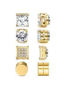 4 Pairs Stainless Steel Magnetic Stud Earrings, Fashion Cubic Zirconia Magnetic Non-Piercing Ear Clip For Men, Non-Piercing Puncture,Gold EarringsA Variety Of Styles, Free To Match Nostril Jewelry, Gifts For Friends Valentine's , Mom,Mother, Mother's Day, Gifts