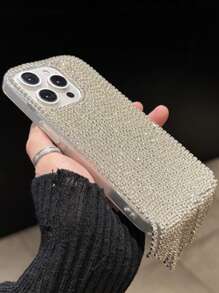 1 pieza Lujoso y glamoroso estuche de teléfono con diamantes y borlas, compatible con iPhone 16, 15, 14, 13, 12, 11 Pro Max Plus, transparente y suave para la piel