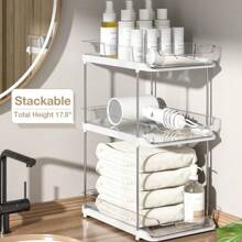 1pc Organizador de armazenamento de dois andares para cozinha, suporte para cosméticos transparente PET, caixa de armazenamento de gaveta de mesa multicamadas, adequado para penteadeira de banheiro, organizador de despensa de cozinha empilhável, organizador de armário de remédios com divisória deslizante