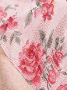 Random Print Open Shoulder Slip Nightgown - Pink - View 6