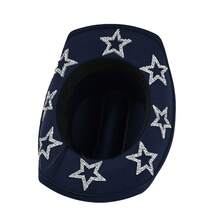 Sombrero de vaquera de ala ancha con estrellas de diamantes de imitación para hombre y mujer, ideal para bodas, carnavales, fiestas, viajes, accesorios de disfraz. - Azul marino - Ver 3