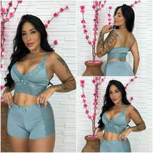 Women's Babydoll Mila With Lace Details Night Line Short Pajamas Sleepwear - màu xanh lá - Xem 4