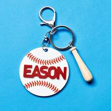 Customizable Acrylic 7.5cm Baseball & Softball Keychain - DIY Letter & Number Design, Lobster Clasp, Perfect For Back To School Gifts - White - View 11