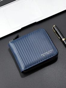 New Fashion Men's Carbon Fiber Short Wallet Large Capacity Personalized Coin Purse With Multi-Card Slots & Bill Compartment For Men Wallet Mini Wallet Purse Wallet Men Wallet Leather Small Wallet Wallet - Blue - View 3