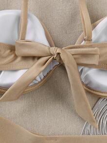 Polovedo 官方新款春夏性感纯色轻薄比基尼泳装，适合海滩度假派对。 - 卡其色 - 查看 5