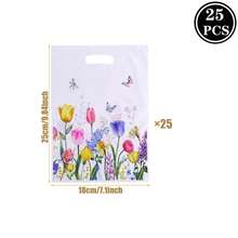 50 件，野花主题塑料礼品袋，带叶子和花朵设计 - 钉孔手柄，非常适合母亲节、婚礼、生日