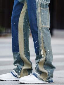 Pantalones de campana de pierna recta de mezclilla lavada, pantalones cargo casuales de múltiples bolsillos, jeans acampanados a la moda