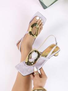 Chic And Comfortable Light - Purple Suede Toe - Thong Sandals With Adjustable Straps And Stunning Oversized Golden Buckles - Dusty Purple - View 1