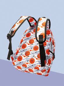 13.7" (35cm) Children's Backpack With Sports Ball & Dinosaur Patterns, Suitable For Daycare & Preschool, Padded Back & Adjustable Shoulder Straps, Great For School & Daily Use, Fashionable Backpack