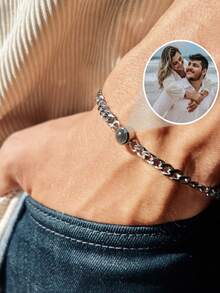Gelang Proyeksi Cuban Link 7MM Kustom, Gelang Foto Tebal Stainless Steel, Hadiah Perhiasan Personalisasi untuk Pria dan Wanita, Hadiah Hari Ayah, Hadiah Ulang Tahun Pernikahan, Kenangan yang Dapat Dipakai - Perak 2 - View 4
