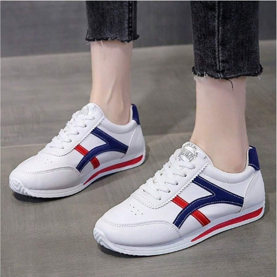2025 Plus Size Women White Sneakers Spring Breathable Work Fashion White Color Student Sport Casual Flat Shoes - Blue - View 1