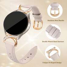 Luxury Leather Watch Band With Diamond C-Shaped Buckle - Compatible Galaxy Watch 7/6/5/4 (40mm/45mm) & Watch 6 Classic (43mm/50mm) & Watch 5 Pro (45mm) - Comfortable Sweat-Resistant Strap - Fashionable Slim Design - Multi-Color Options - Perfect For Business/Dates/Weddings/Parties/Daily Wear - Ideal Women's Gift