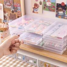 1pc/5pcs/10pcs Transparent Memo Sticker, Stationery Storage Box, Cartoon Badge, Snack Organizer, Nail Art Accessory Box, Jewelry Box Back To School - Clear - View 1
