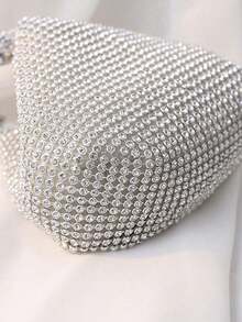 4pcs Women Fashion Versatile Shiny Elegant Crystal Decor Handbag, Clutch, Long Tassel Earrings, Bracelet & Necklace Set