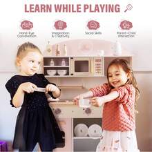 Robotime Robud Wooden Kitchen For Children, Play Kitchen, Toy Kitchen Set For Children, Kitchen Play Set With Many Play Functions, Realistic Kitchen Set For Toddlers, Gift For Girls And Boys Ages 3 And Up - 粉色 - 查看 4