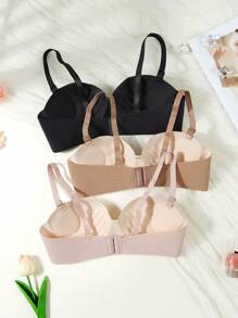 3PCS Girls Teen Solid Color Cute Seamless Underwear Push Up Bras