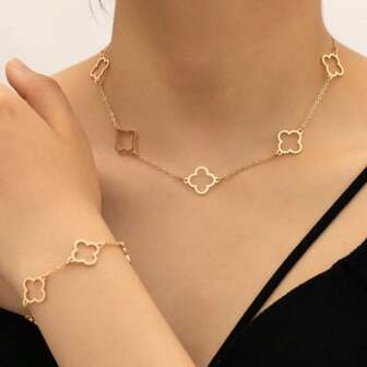 1 件朋克镂空花手链和 1 件项链套装，时尚欧美风格配饰，适合返校、万圣节、感恩节的礼物