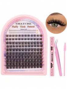 640/180簇DIY假睫毛嫁接套装，混合款式，10D、20D自然猫眼和洋娃娃妆，C&D卷度，长度10-16毫米，可重复使用，含胶水，新手友好 - 大容量睫毛册和旅行套装可选 - 粉色 - 查看 12