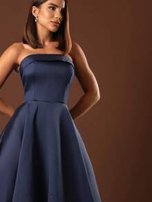 Strapless Party Dress With Cross-Back Closure - Navy Blue - View 4