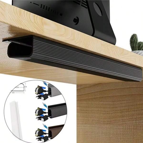 1PC 40cm/15.75inch Under-Desk Cable Tray Self-Adhesive Cable Organizer Cable Management Accessories Cable Protecter No Drilling PVC Invisible Slot Organizer For Monitors And Computers,Durable PVC Material