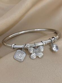 1 pieza Pulsera de brazalete con dije de mariposa adorable para mujeres, acero inoxidable apilable, joyería de diario y fiesta, regalo para el Día de la Madre
