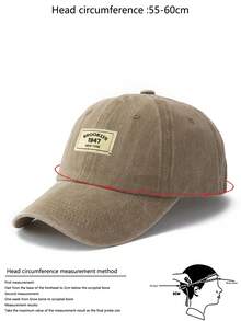 1pc Unisex Light Gray Fabric Label Outdoor Fashion Adjustable Washed Baseball Cap - Khaki - View 4