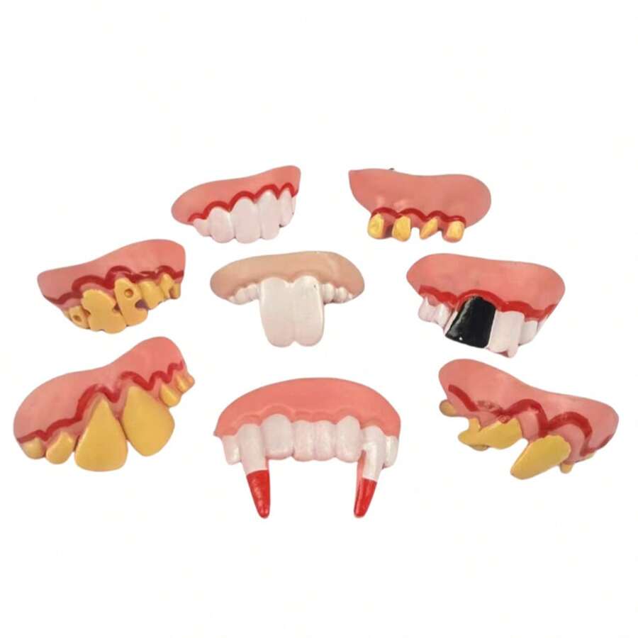 Juguete de broma, 8 piezas/16 piezas de dentadura postiza divertida, dientes de novedad - Varios estilos - Ver 1