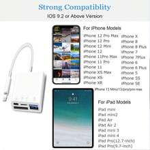 1pc Camera SD Card Reader Adapter Compatible With IPhone, Lightning/Type-C To USB OTG Adapter Micro TF SD Card Power Charger Splitter Connector For IPad, IPhone 15 14 13 12 11 XS XR X Cameras
