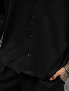 Men's Lightweight Solid Color Short Sleeve Casual Collared Shirt, Fashion Versatile Blouse For Summer - Black - View 5