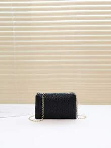Mini Fashionable Plaid Flap Chain Crossbody Bag, Women's Shoulder Messenger Bag For Phone, Gift, Vacation, Shopping - Black - View 5