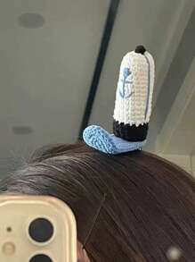 1 pieza Accesorio de pinza para el cabello de esponja, Gorro del trabajador de Krusty Krab, Decoración de cabello de disfraz de punto, regalo de joyería de decoración de cabello de dibujos animados