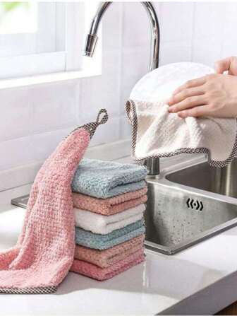 10条装洗碗巾可悬挂厨房清洁巾珊瑚绒毛巾洗碗桌清洁家用毛巾随机颜色不粘油洗碗布双面吸水加厚百洁布厨房清洁