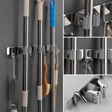 1pc, Mop And Broom Holder Wall Mount, Broom Organizer Storage Tool Racks Stainless Steel Heavy Duty Hooks Self Adhesive Solid Non-Slip For Home Kitchen Garden Laundry Garage