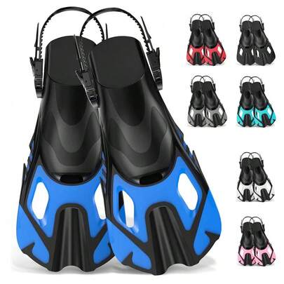 JoyMaySun Snorkel Fins Swim Fins Travel Size Short Adjustable For Snorkeling Diving Adult Men Women Unisex Open Heel Swimming Flippers, Beach Essentials, Beach Accessories, Pool Float