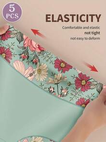 MEIYATING 5pcs/Pack High Waist Women's Briefs With Print Pattern, Abdomen Control And Buttock Lift
