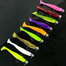 55 pièces Ensemble de leurres de pêche, comprenant des hameçons à tête de plomb, des hameçons souples en forme de queue de T, des vers souples. Convient pour la pêche à la perche, au doré, accessoires de pêche