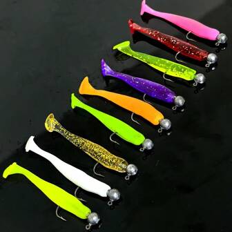 55pcs Fishing Lure Set, Including Lead Head Hook, Soft Bait T Tail Soft Worm Hooks, Suitable For Bass, Walleye, Fishing Tackle