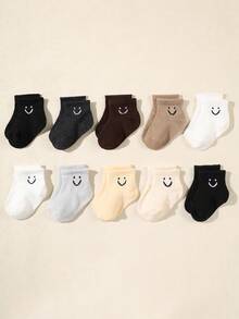 10 件装婴儿笑脸短袜，可爱时尚，适合春夏季 - 彩色 - 查看 20