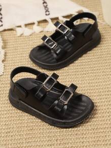 1 Paar Kinder PU Leder süße lässige offene Zehenspitzen weiche Sohle Strand Flat Sandalen, Neue Sommer Kollektion 2025