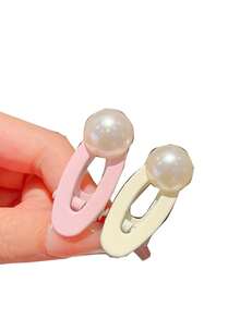 4pcs/Set Faux Pearl Candy Color Alligator Hair Clips Hair Accessories - Multicolor - View 4