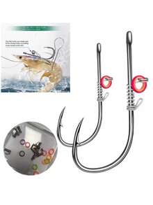 10pcs Pickerel Live Shrimp Bait Hooks Spring Wide Gap Wacky Weedless Worm Hawksbill Single Hook Soft Worm Shrimp Hooks Accessory,Live Shrimp Hook, Carbon Steel Material, With Holes, Suitable For Various Fishing Hooks. - Multicolor - View 1