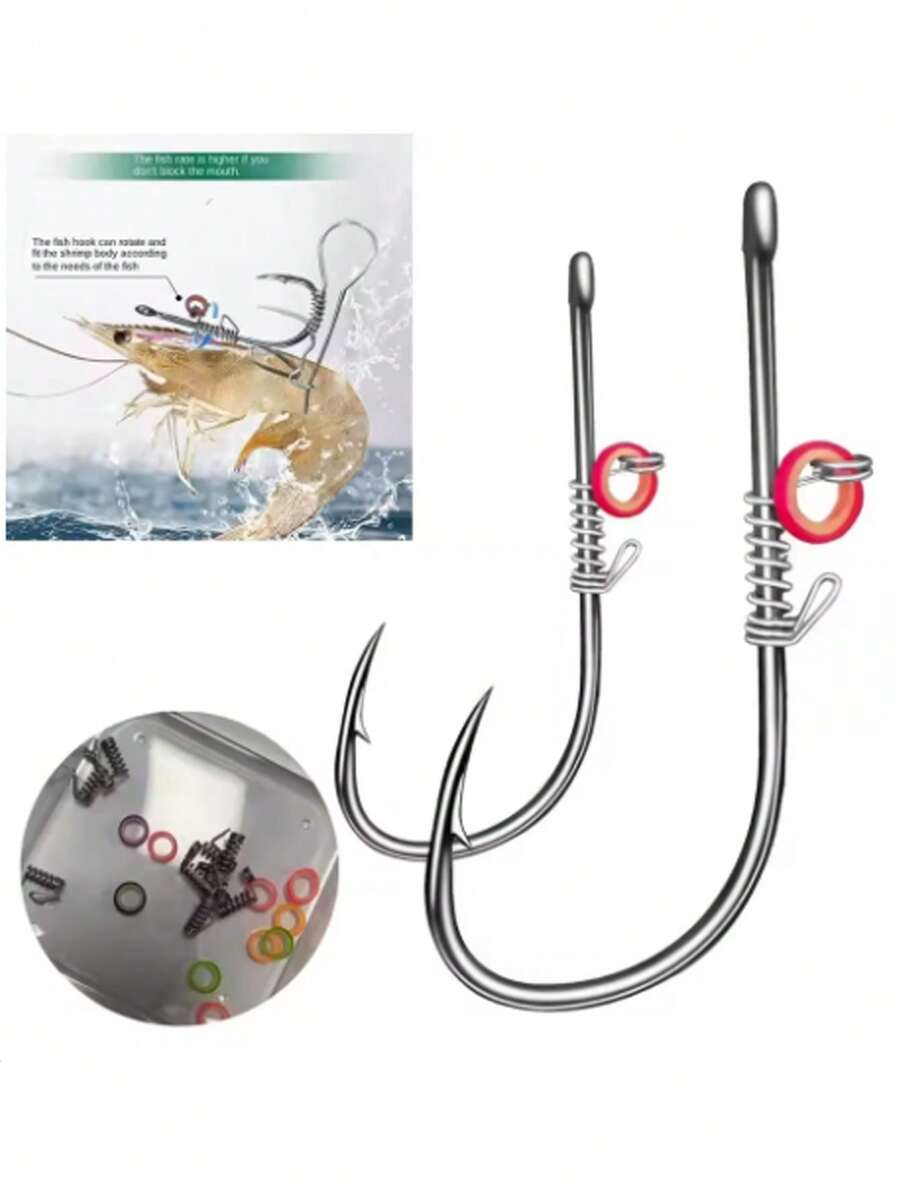 10pcs Pickerel Live Shrimp Bait Hooks Spring Wide Gap Wacky Weedless Worm Hawksbill Single Hook Soft Worm Shrimp Hooks Accessory,Live Shrimp Hook, Carbon Steel Material, With Holes, Suitable For Various Fishing Hooks. - Multicolor - View 1
