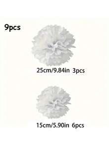 9pcs White Paper Flower Balls, Wedding Party Backdrop Decoration, Bridal Bedroom Decoration, Bridal Shower Backdrop Decoration, Birthday Party Decoration, Suitable For Wedding Decoration, Anniversary Decoration, Baby Shower Decoration