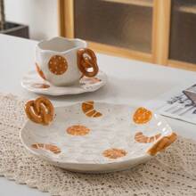 1 set Taza y platillo de cerámica con forma de pan hecho a mano de manera creativa y sencilla