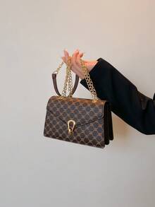 Bolso de hombro pequeño de mujer con estampado de cocodrilo sólido, bolso de mano cruzado de moda para damas - Café integral - Ver 10