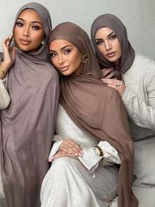 1pc Solid Color Double Needle Edged Super Oversized Lightweight Soft Modal Hijab Shawl Scarf For Dress - Multicolor - View 2