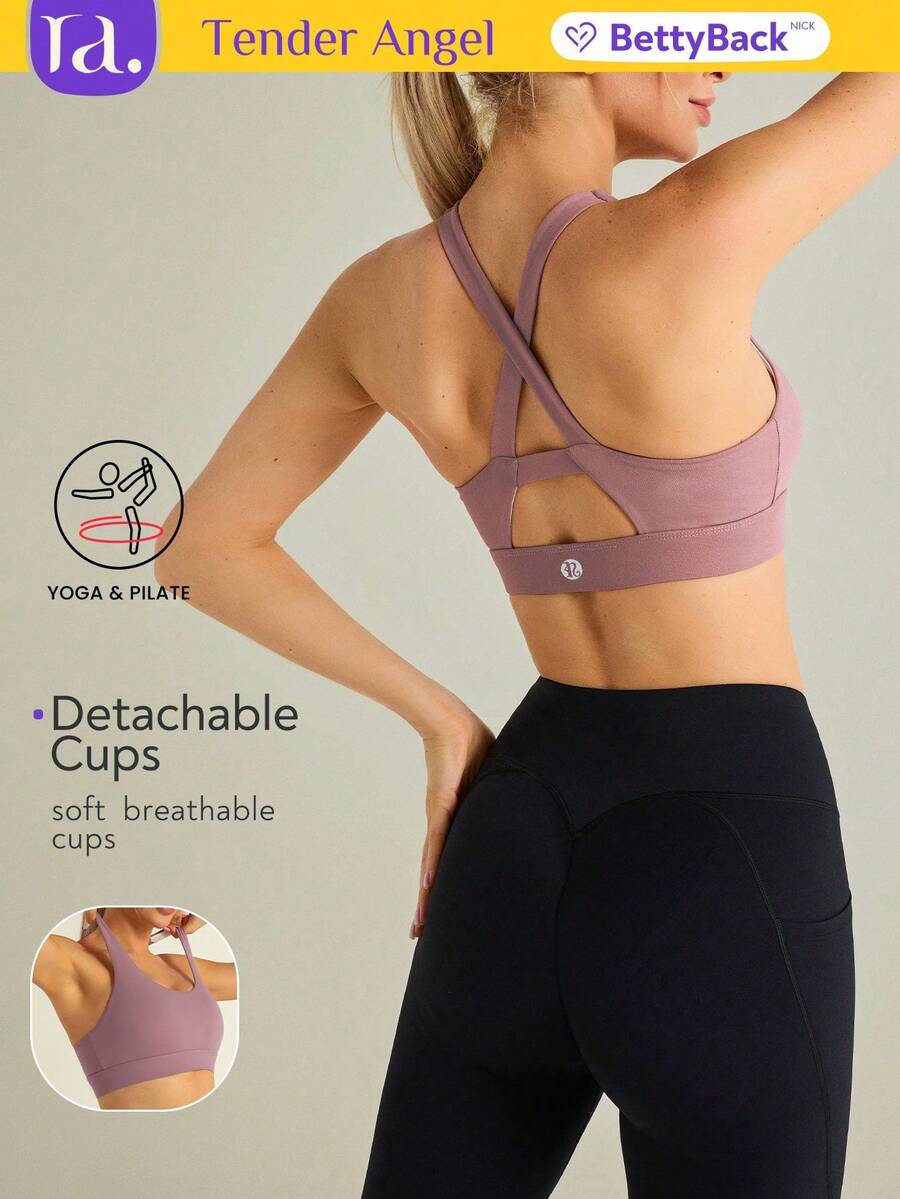 Tender Angel Áo ngực thể thao yoga nữ, áo tập yoga chạy bộ chống sốc kiểu đan chéo, áo ngực thể thao lưng chữ Y in họa tiết Dopamine, thích hợp cho mùa hè và mùa xuân. - Màu tím - Xem 1